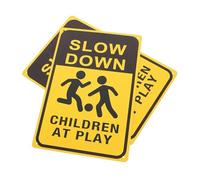 FIXOSHEE 2pcs Slow Down At Play Metal Signs Outdoor Safety Caution Street Lawn Garden Reflective Neighborhood Warning