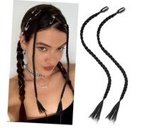 FIXOSHEE 2pcs Synthetic Braided Ponytail Extensions Clip in Long Black Braids Hairpieces for Women Casual and Party Hairstyles