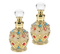 FIXOSHEE 2pcs Travel Refillable Glass Perfume Bottles for Women Portable Essential Oil Vials with Enamel Coating Leak-resistant Aromatherapy Containers in Golden Sphere Design