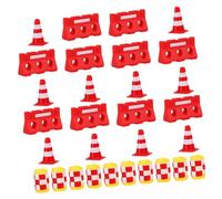 FIXOSHEE 30pcs Miniature Traffic Cones and Roadblock for Early Education with Red Cones Water Barricades Yellow Crash Barrels for Traffic Safety Learning and Role Play