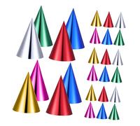 FIXOSHEE 30pcs Multicolor Metallic Foil Party Cone Hats with Elastic Band for Adults Comfortable Fit Birthday Wedding Christmas Year Celebration Supplies