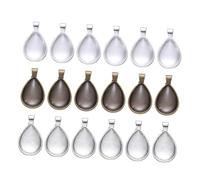 FIXOSHEE 36pcs DIY Jewelry Making Tray with Plated Bezel Pendants and Glass Patches Antique Silver Bronze Bright Silver Waterdrop Pendant Accessories for Crafting Unique Photo Resin Jewelry