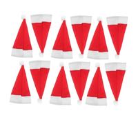 FIXOSHEE 36pcs Mini Santa Hat Utensil Holders Red Plush Flannel Silverware Pouches for Christmas Party Decor Rustic Cutlery Bags Festive Wine Bottle Caps Candy and Table Accessories