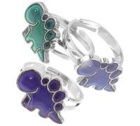 FIXOSHEE 3pcs Adjustable Dinosaur Mood Rings for Adults and Teenagers Color Changing Alloy Rings Epoxy Finish Fashionable Expressing Personality for Shopping and Date