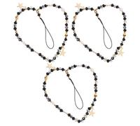 FIXOSHEE 3PCS Black Beaded Crystal Phone Lanyard Star Pendant Wrist Strap, Sparkling Anti-Drop Mobile Phone Chain for Women’s Daily and Party Use