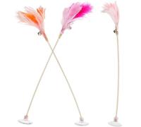 FIXOSHEE 3Pcs Cat Stick Interactive Teaser with Suction Cups for Indoor Cats Spring Teaser Sticks and Rose