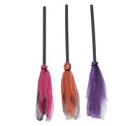 FIXOSHEE 3PCS Halloween Witch Brooms Mesh Plastic Flying Broomsticks Reusable Party Props for Cosplay and Festive Decorations