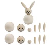 FIXOSHEE 3pcs Hand-Assembled Unpainted Wooden Easter Bunny Figurines Smooth Safe Peg Dolls for DIY Crafting and Party Table Centerpiece Classic Rabbit Ornaments for Seasonal Home Decor