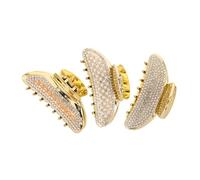 FIXOSHEE 3pcs Medium Hair Claw Clips Sparkling Plastic Pearl Rhinestone Jumbo Claw Clamps for Long Thick Hair Wedding Party Women Girls