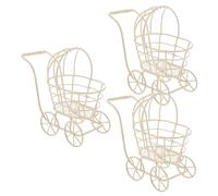 FIXOSHEE 3pcs Miniature Metal Wire Dollhouse Stroller Lightweight Pram Accessories for Creative Role Play and Mini Living Furniture Decor