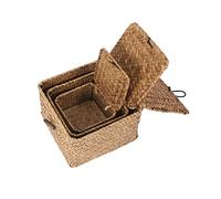 FIXOSHEE 3Pcs Natural Straw Woven Storage Baskets with Lids Versatile Sundries Organizer for Home Kitchen and Living Seagrass Material Multi for Fruit and Daily Essentials