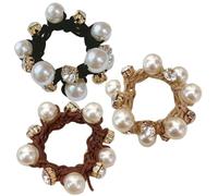 FIXOSHEE 3pcs Pearl Hair Ties Elastic Hair Ropes Beads for Includes Khaki Coffee and Black Colors Suitable for Ponytail Styling