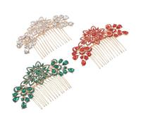 FIXOSHEE 3pcs Rhinestone Bridal Hair Combs Sparkly Flower and Leaf Alloy Hairpins for Weddings and Parties Metal Side Clips in Red Green White for Women