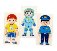 FIXOSHEE 3pcs Wooden Occupation Puzzles Educational Early Learning for Interactive Character Puzzle Featuring Astronaut Police Officer Athlete for Cognitive Development and Hands Play