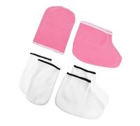 FIXOSHEE 4 Pairs Exfoliating Moisturizing Hand and Foot Gloves for Skin Care Paraffin Wax Bath Compatible White and Pink Prevent Dryness and Enhance Nutrient Absorption for Spa and Home Use
