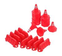 FIXOSHEE 40pcs Miniature Construction Cones and Safety Barriers Set, Red PP Plastic Roadblock and Traffic Signs Model for DIY Sand Table Role Play and Educational Traffic Scene