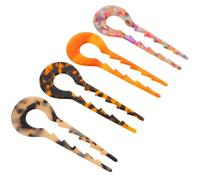 FIXOSHEE 4pcs Acetate U Shape Hair Sticks for Women Non Slip Hair Forks Hairpin in Beige Tortoise Floral Colors Secure Bun Styling Accessories for Messy Buns and Hairdos