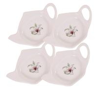 FIXOSHEE 4pcs Ceramic Teabag Holder Teapot Shape Reusable Tea Bag Rest Dish Heat-resistant Sauce Tray for Kitchen Household Use