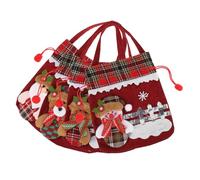 FIXOSHEE 4pcs Christmas Drawstring Bags with Festive Prints Small Cloth Bags for Candy Apples and Small Presents for Holiday Parties and Xmas Wrapping