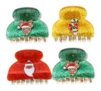 FIXOSHEE 4pcs Christmas Small Hair Claw Clips for Thin Hair Women Festive Shark Jaw Styling Accessories in Red Yellow Green for Holiday Parties and Daily Wear