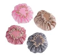 FIXOSHEE 4Pcs Double-Layer Waterproof Shower Caps Bathing Hair Protection Caps for Women Elastic Hair Salon in Light Gold Pink Grey and Dusty Pink Colors