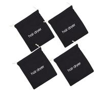 FIXOSHEE 4pcs Drawstring Hair Dryer Bags Canvas Travel Storage Pouches 33x30cm Black Embroidered Cotton Dustproof Organizer for Hair Tools