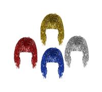 FIXOSHEE 4pcs Foil Tinsel Wigs Shiny Cosplay Hair Accessories Unisex Party Hair Supplies in Silver Gold Red Blue for Fancy Dress and Role-playing Events