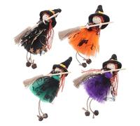 FIXOSHEE 4pcs Halloween Angel Hanging Ornaments with Brooms Whimsical Scary Witch Dolls in Purple Black Party Favors Haunted House Props Festive Table Centerpieces and Desktop Decorations