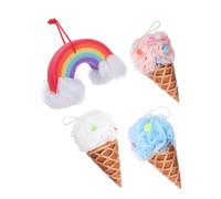 FIXOSHEE 4pcs Ice Cream Cone Bath Sponges Soft Mesh Shower Puff Body Exfoliating Scrubber for Gentle Cleansing and Fun Bath with Lightweight Portable Design