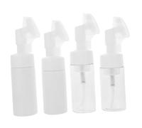 FIXOSHEE 4pcs Manual Face Brush Cleansing Bottles Set 100ml 120ml White and Refillable Cosmetic Mousse Bottles for Travel and Daily Skincare