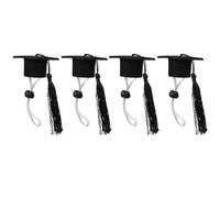 FIXOSHEE 4pcs Mini Pet Bachelor Hats Black Tassels, Elastic Band Doctoral Caps for Small Pets, Graduation Season Accessories for Mini Animals