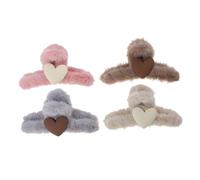 FIXOSHEE 4pcs Plush Love Hairpin Cute Heart Shape Hair Clips Large Cross Shark Clips Hair Styling Tools for Girls Autumn Winter