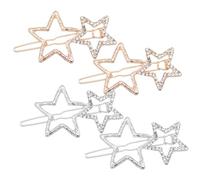 FIXOSHEE 4pcs Rhinestone Star Hair Clips Barrette for Women Alloy Geometric Hairpins in Gold and Silver Stylish Snap Hair Accessories for Parties and Weddings