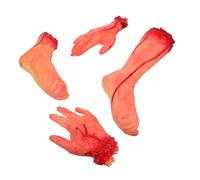 FIXOSHEE 4pcs Simulation Fake Hands Limbs Horror Scene It Blood Halloween Fake Hands Scary Body Parts Halloween Props Decor Main Prank Artificial Creepy Vinyl