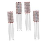 FIXOSHEE 4PCS Transparent Diamond Refillable Lip Gloss Containers with Rhinestones Compact Empty Lip Oil Tubes Small for Portable Use