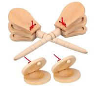 FIXOSHEE 4pcs Wooden Finger Castanets and Round Dance Castanets Sturdy Natural Wood Percussion Instruments for Music Education Rhythm Practice Coordination Enhancement Suitable for