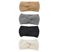 FIXOSHEE 4PCS Woolen Yarn Knitted Hair Bands for Women Hand Woven Wide Edged Ear Protection Headgear Cozy Winter Headbands Soft Warm Knotted Cross Hair Accessories