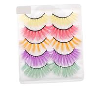 FIXOSHEE 5 Pairs Colorful Long Fake Eyelashes Reusable Eye Lash Extensions for Party Makeup Cosplay Women Natural Thick Volume Easy Application