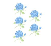 FIXOSHEE 5 Pcs Rose Shape Embroidery Patches for Clothing Sewing Appliques Garment Repairing Patches in Sky Blue Decorative Floral Accessories for Clothes Reinforcement and Decoration