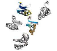 FIXOSHEE 5Pcs Adjustable Alloy Knitting Loop Rings with Delicate Animal Patterns Braided Thread Finger Rings for Hand Knitting Protection Comfortable Yarn Guide for Left Right Hand Use
