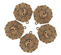 FIXOSHEE 5pcs Chinese Style Brass Tai Chi Bagua Keychain Charms DIY Jewelry Pendants for Crafts Retro Design for Creative Handmade Accessories