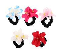 FIXOSHEE 5pcs Floral Hair Ties Elastic Ponytail Holders for Thick Curly Hair Soft Fabric Scrunchies for Women Brides Occasions