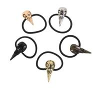 FIXOSHEE 5pcs Gothic Skull Hair Ties Set Metal Crow Head Ponytail Holders Halloween Hair Ropes for Women and Men Punk Cosplay Accessories