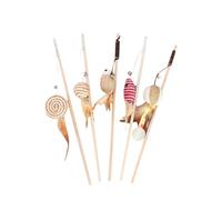 FIXOSHEE 5pcs Interactive Cat Teaser Wand with Bell and Mouse Fun Wood Stick Training for Indoor Cats Engaging Play for Energetic Kittens Random Styles
