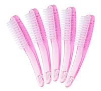 FIXOSHEE 5pcs Long Handle Nail Brush and Fingernail Scrub Brush Set Curved Grip for Pedicure and Manicure Cleaning under Nails for Dust and Dirt Removal