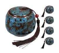 FIXOSHEE 5Pcs Mini Ceramic Pet Cremation Urns for Small Dogs and Cats, Blue Glazed Memorial Ashes Holder, Keepsake Boxes for Pet Funeral and Ash Storage