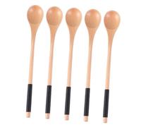 FIXOSHEE 5pcs Natural Wood Honey Stirring Spoons with Black Thread Long Handles Wooden Flatware for Kitchen Cooking Mixing and Serving Desserts Salads Soups and Asian Meals