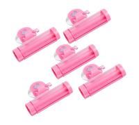 FIXOSHEE 5Pcs Pink Suction Cup Toothpaste Extruder Manual Rolling Squeezer for Facial Cleanser Tubes Space-Saving Bathroom Organizer Easy Operation and Design