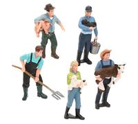 FIXOSHEE 5pcs Realistic Farmer Figure Model for Table Decoration Educational Farm Miniature Resin Statues with Sheep Calf and Calf for Learning and Play
