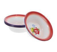 FIXOSHEE 5pcs Vintage Enamelware Bowls Set Retro Red Floral Soup Serving Basins Reusable Kitchen Salad Mixing Bowls for Camping Picnic Household Use